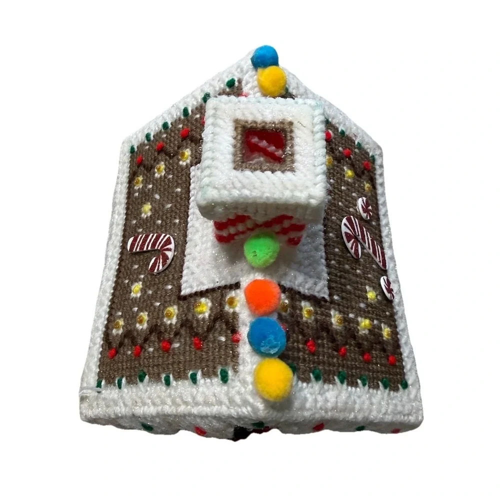 Vintage Handmade Plastic Canvas Needlepoint‎ Christmas House Gingerbread Decor